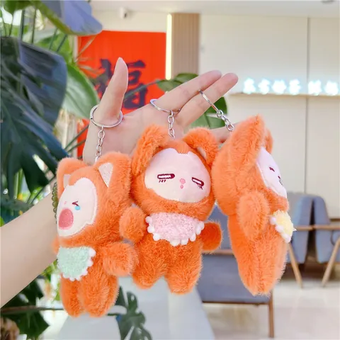 Süßer Fuchs Plüschtier Schlüsselanhänger Mit Spitzen-Lätzchen Orange Weiches Stofftier Taschenanhänger Für Damen Kinder Geschenk