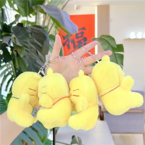 Cute Yellow Plush Cat Keychain With Mini Water Bottle Pendant Soft Stuffed Animal Toy Bag Charm For Women Kids Jewelry Gift