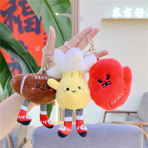 Porte-clés en Peluche Ballon de Sport Anthropomorphe Basketball Football Tennis Jouet Doux Décoration de Sac Accessoire Anneau