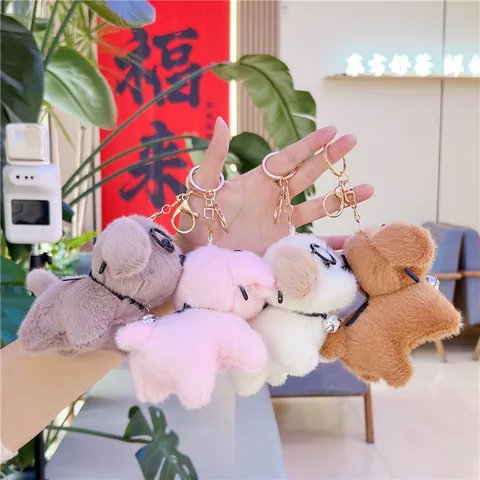 Simpatico Portachiavi a Forma di Cane in Peluche Con Occhiali e Campanello Per Zaino Ciondolo Morbido Cucciolo Peluche Regalo
