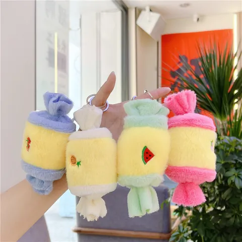Soft Plush Candy Keychain Pendant Cartoon Fruit Embroidery Strawberry Pineapple Cherry Watermelon Stuffed Toy Bag Charm Accessories