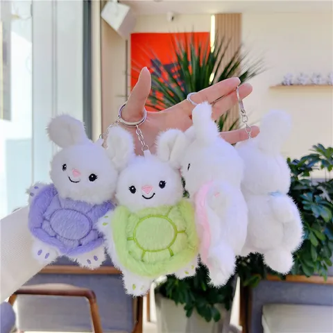 Lindo Conejo Caparazón de Tortuga Llavero de Peluche Suave Animal de Peluche Para Decoración de Bolsos Regalo Niños Mini Muñeca Colorida