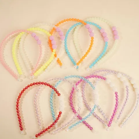 Women Sweet Beaded Headband Handmade Plastic Artificial Pearl Non Slip Hair Band Party Daily Headwear For Girls