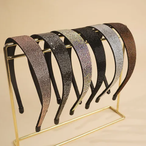 Luxury Shiny Rhinestone Wide Brim Headband For Women Anti-Slip Sparkling Padded Hair Hoop Elegant Fashion Headwear Gift