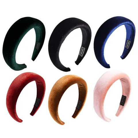 Serre-tête Vintage en Velours Rembourré Éponge Pour Femmes Mode Couleur Unie Large Bandeau Fait Main Coiffe Épaisse Accessoires Cheveux