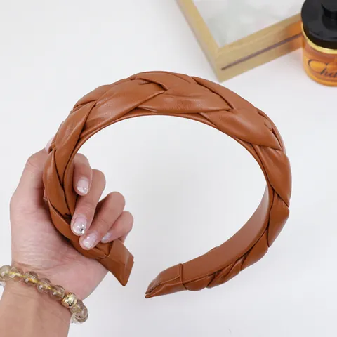 French Vintage Braided PU Leather Wide Headband Solid Color Twist Knot Hair Hoop Fashion Hair Accessories For Women