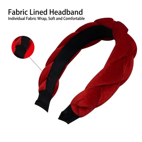 Diadema de Terciopelo Trenzado Vintage para Mujer Color Sólido Acolchado Ancho Nudo Retorcido Elegante Tejido a Mano Accesorios para el Cabello