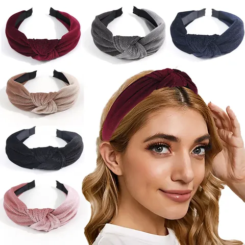Vintage Samt Stirnband Mit Knoten Für Damen Breites Design Gedrehtes Stoff Haarband Modische Retro Solid Color Haaraccessoires