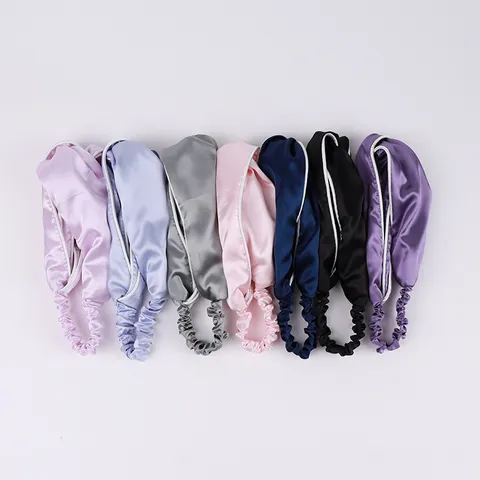 Fascia per Capelli in Raso da Donna con Nodo Incrociato Tinta Unita Elastica Larga con Bordo a Contrasto per Trucco Lavaggio Viso