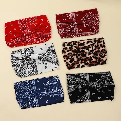 Bohemian Paisley Leopard Print Wide Twisted Headband For Women Elastic Knitted Fabric Sports Turban Yoga Hair Accessories