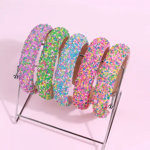 Fashion Candy Colored Padded Sponge Headband For Women Sweet Multicolored Sprinkles Resin Hair Band High Top Hair Hoop Accessory
