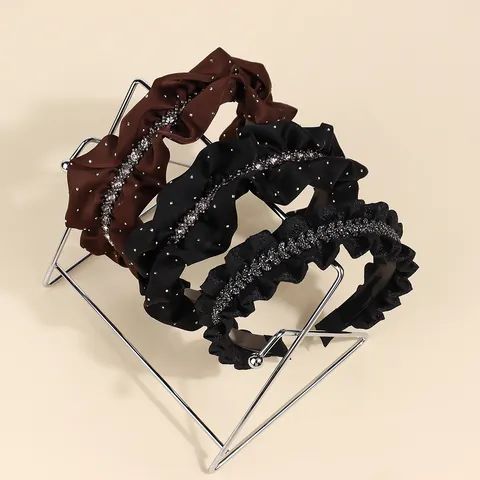 Elegant Ruffled Satin Headband For Women With Rhinestones Sparkly Wide Hair Band Korean Style Fashion Hair Accessories