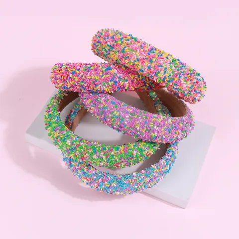Fashion Candy Colored Padded Sponge Headband For Women Sweet Multicolored Sprinkles Resin Hair Band High Top Hair Hoop Accessory