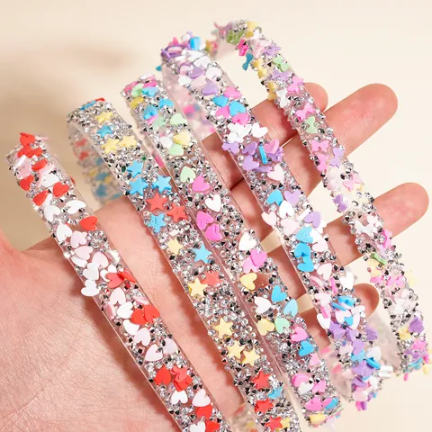 Sweet Sequined Heart Star Bowknot Headband With Rhinestones Transparent Colorful Hairband For Girls Kids Hair Accessories