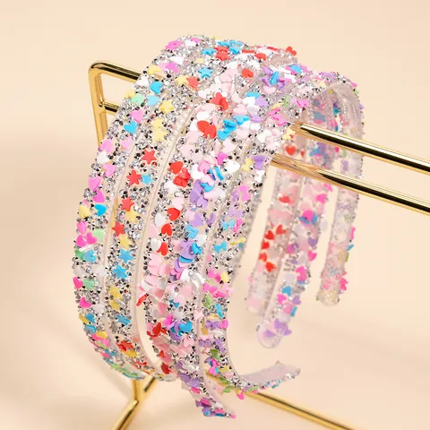 Sweet Sequined Heart Star Bowknot Headband With Rhinestones Transparent Colorful Hairband For Girls Kids Hair Accessories