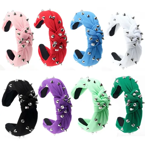 Serre-tête Punk à Rivets pour Femmes Bandeau Noué Style Gothic Rock en Tissu avec Pointes en Métal Accessoires Cheveux