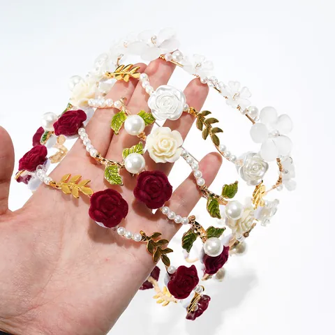 Vintage Rose Blume Perle Stirnband Für Damen Wald Stil Handgefertigte Gold Legierung Haarband Für Hochzeit Party Fotografie Zubehör
