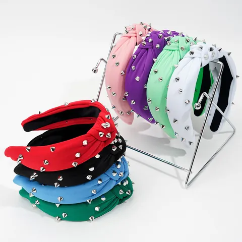 Serre-tête Punk à Rivets pour Femmes Bandeau Noué Style Gothic Rock en Tissu avec Pointes en Métal Accessoires Cheveux