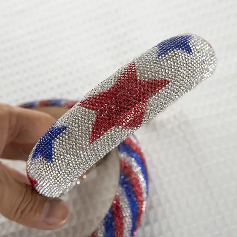 Women Padded Rhinestone Headband Red White Blue Star Stripe Wide Sponge Headband Independence Day Party Hair Accessories