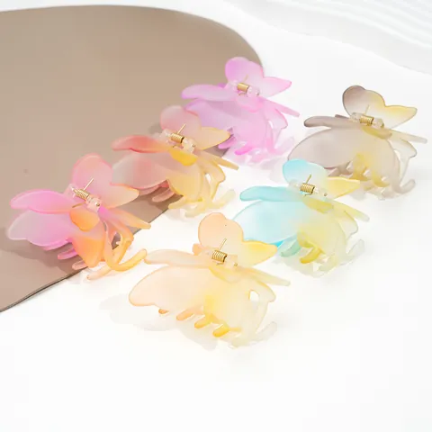 Double Layer Butterfly Hair Claw Clips Frosted Gradient Resin Hairpins Minimalist Hair Accessories For Women Girls Daily Styling