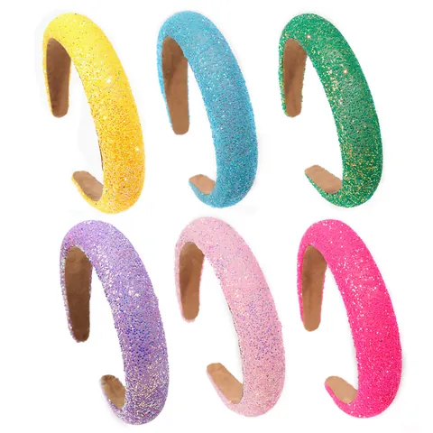 Fashion Shiny Glitter Padded Headband For Women Sparkly Sequin Hair Band Comfortable Wide Sponge Hair Hoop Daily Party Styling Headwear