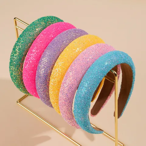 Fashion Shiny Glitter Padded Headband For Women Sparkly Sequin Hair Band Comfortable Wide Sponge Hair Hoop Daily Party Styling Headwear