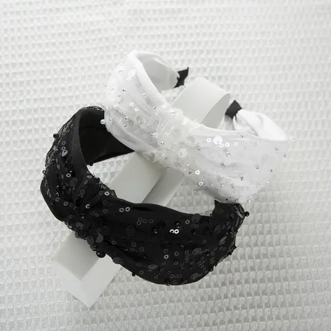 Koreanischen Stil Pailletten Netz Geknotetes Stirnband High Top Glänzend Mode Breiter Krempe Süß Elegant Haarschmuck Damen