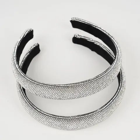 Shiny Silver Rhinestone Padded Headband For Women Wide Sponge Hairband Luxury Paved Hair Accessories For Wedding Party Daily