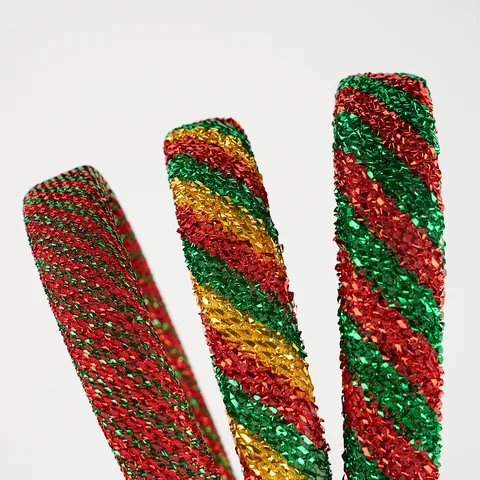 Women Sparkling Christmas Padded Headband Tinsel Braided Hair Band Glitter Red Green Gold Stripe Festive Party Accessories