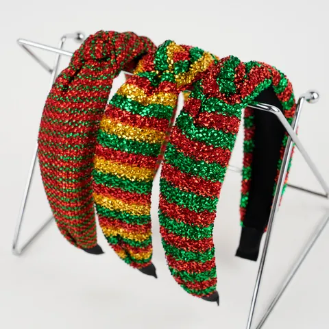 Weihnachten Glitzer Lametta Knoten Haarreif Festlich Rot Grün Gold Gestreift Breit Haarband Damen Feiertag Party Haarschmuck