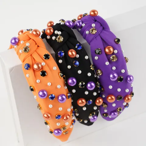 Cerchietto Annodato Vintage Halloween Per Donna Glitter Strass Perla Artificial Sintetica Tessuto Fascia Capelli Accessorio Festa