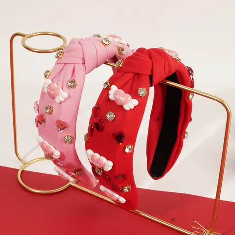 Diadema de San Valentín Corazón Alas Strass Letra Love Nudo Banda para el Cabello Mujer Romántica Dulce