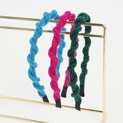 Women's Knitted Braided Headband With Glitter Lurex Handmade Sweet Hairband Fashion Hair Accessories For Daily Styling