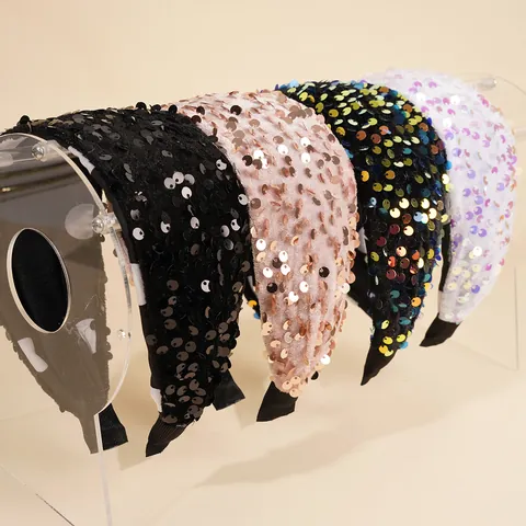 Fashion Shiny Sequin Wide Brim Headband For Women Sweet Velvet Padded Hair Hoop Non-Slip Party Festival Hair Accessories