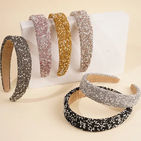 Luxury Wide Padded Headband For Women Shiny Rhinestone Faux Artificial Pearl Hairband Elegant Party Wedding Hair Accessories