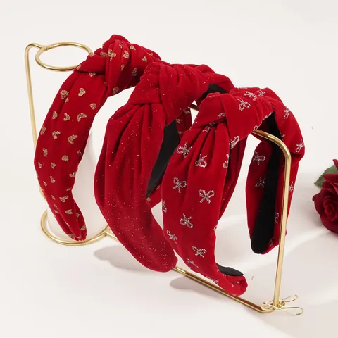 Cerchietto Annodato in Velluto Rosso per Donna Vintage Festivo Cuore Fiocco Modello Cerchietto Largo Accessori Capelli