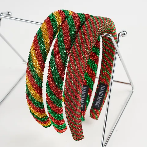 Women Sparkling Christmas Padded Headband Tinsel Braided Hair Band Glitter Red Green Gold Stripe Festive Party Accessories