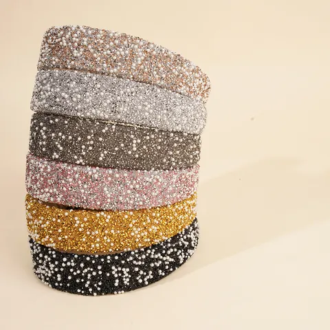 Luxury Wide Padded Headband For Women Shiny Rhinestone Faux Artificial Pearl Hairband Elegant Party Wedding Hair Accessories