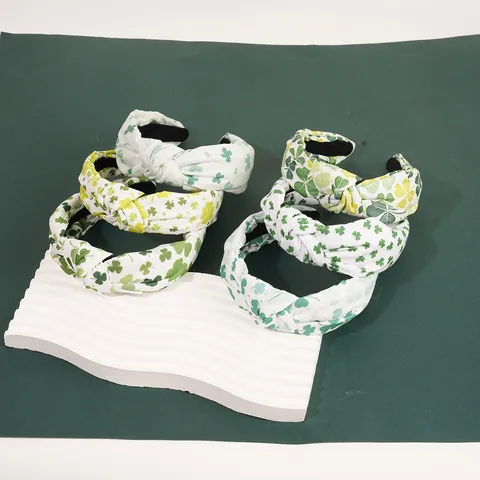 Serre-Tête Noué en Tissu pour Femmes Saint-Patrick Imprimé Trèfle Vert Bandeau Large Accessoires de Cheveux Festifs