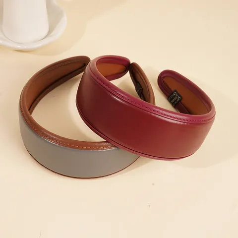 Französischer Stil Breit Gepolstert PU-Leder Haarreif Retro Minimalistisch Einfarbig Rutschfest Damen Mode Haarschmuck