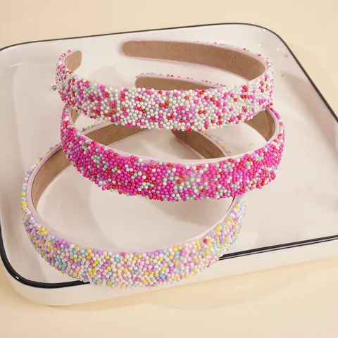 Fashion Colorful Imitation Pearl Beaded Headband Sweet Non-slip Hair Hoop Accessories For Women Face Washing Daily Wear