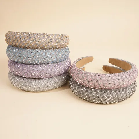Luxury Shiny Rhinestone Padded Headband Wide Sponge Hair Band Glitter Non-Slip Hair Hoop Fashion Jewelry For Women Party