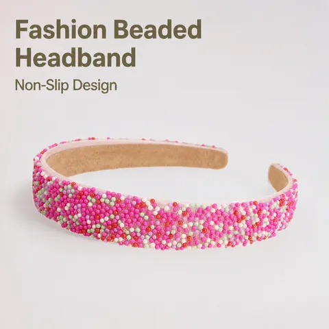 Fashion Colorful Imitation Pearl Beaded Headband Sweet Non-slip Hair Hoop Accessories For Women Face Washing Daily Wear