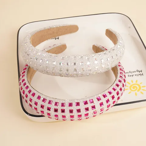 Wide Padded Sponge Headband For Women With Square Rhinestone Glitter Anti-Slip Fashion Hair Accessories Hair Band Party Gift