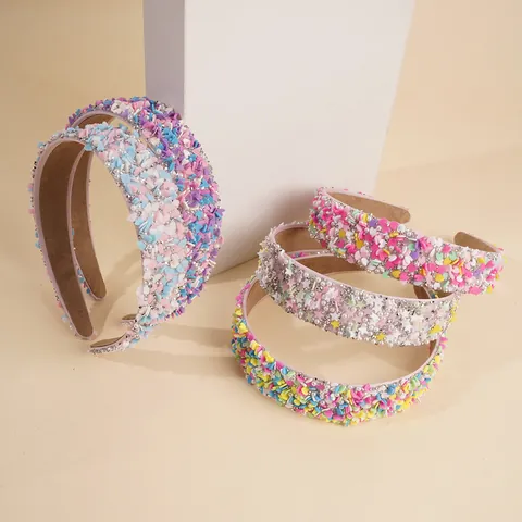 Sweet Candy Color Rhinestone Faux Pearl Wide Headband For Women Girls Heart Star Pattern Non-Slip Hair Hoop Accessory