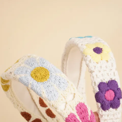 Bohemian Handmade Knitted Flower Headband Sweet Hollow Crochet Wide Hair Band For Women Daily Fashion Hair Accessories