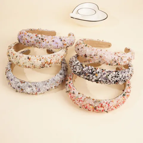 Baroque Colorful Crushed Stone Padded Headband For Women Vintage Fashion Handmade Sponge Hair Band Hair Accessories Headpiece