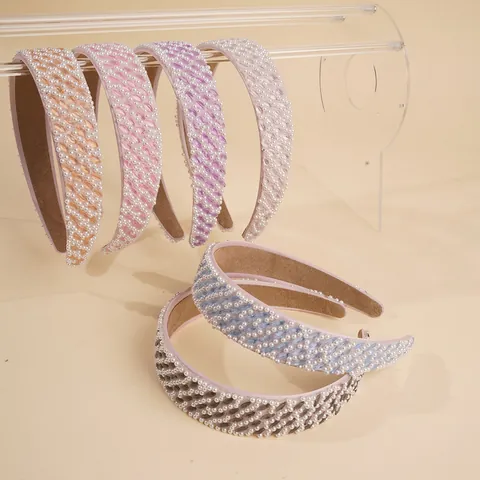 Elegant Wide Brimmed Pearl Beaded Headband With Rhinestones Fashion Non Slip Hair Accessory For Women Wedding Party Gifts