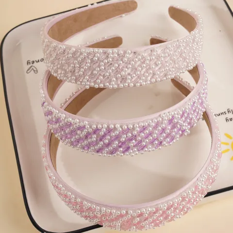 Elegant Wide Brimmed Pearl Beaded Headband With Rhinestones Fashion Non Slip Hair Accessory For Women Wedding Party Gifts