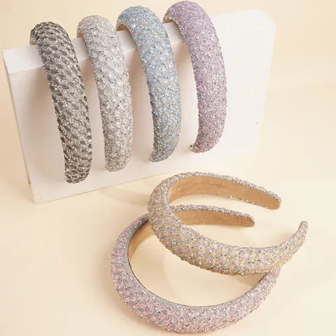 Luxury Shiny Rhinestone Padded Headband Wide Sponge Hair Band Glitter Non-Slip Hair Hoop Fashion Jewelry For Women Party